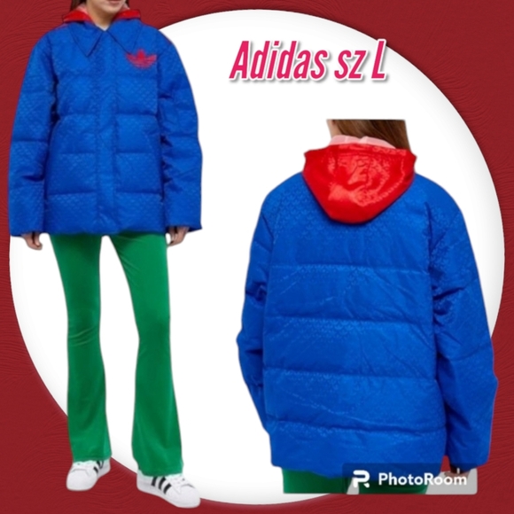 New Adidas Woman's Puffer Jacket Royal Blue Sz L - Picture 1 of 15